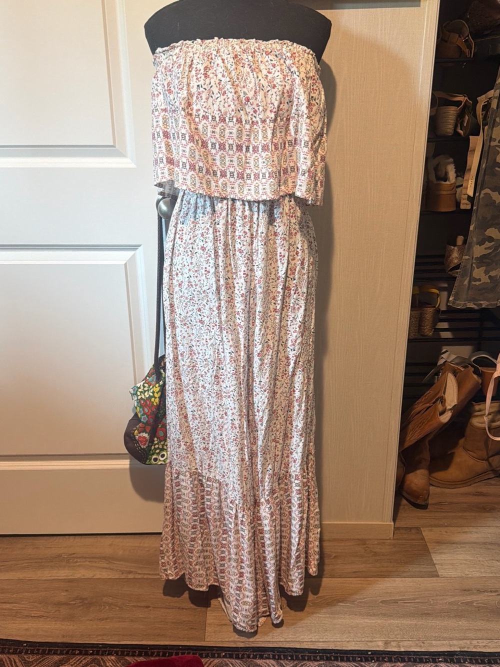 Japna Strapless Floral Maxi Jumpsuit in White and Pink